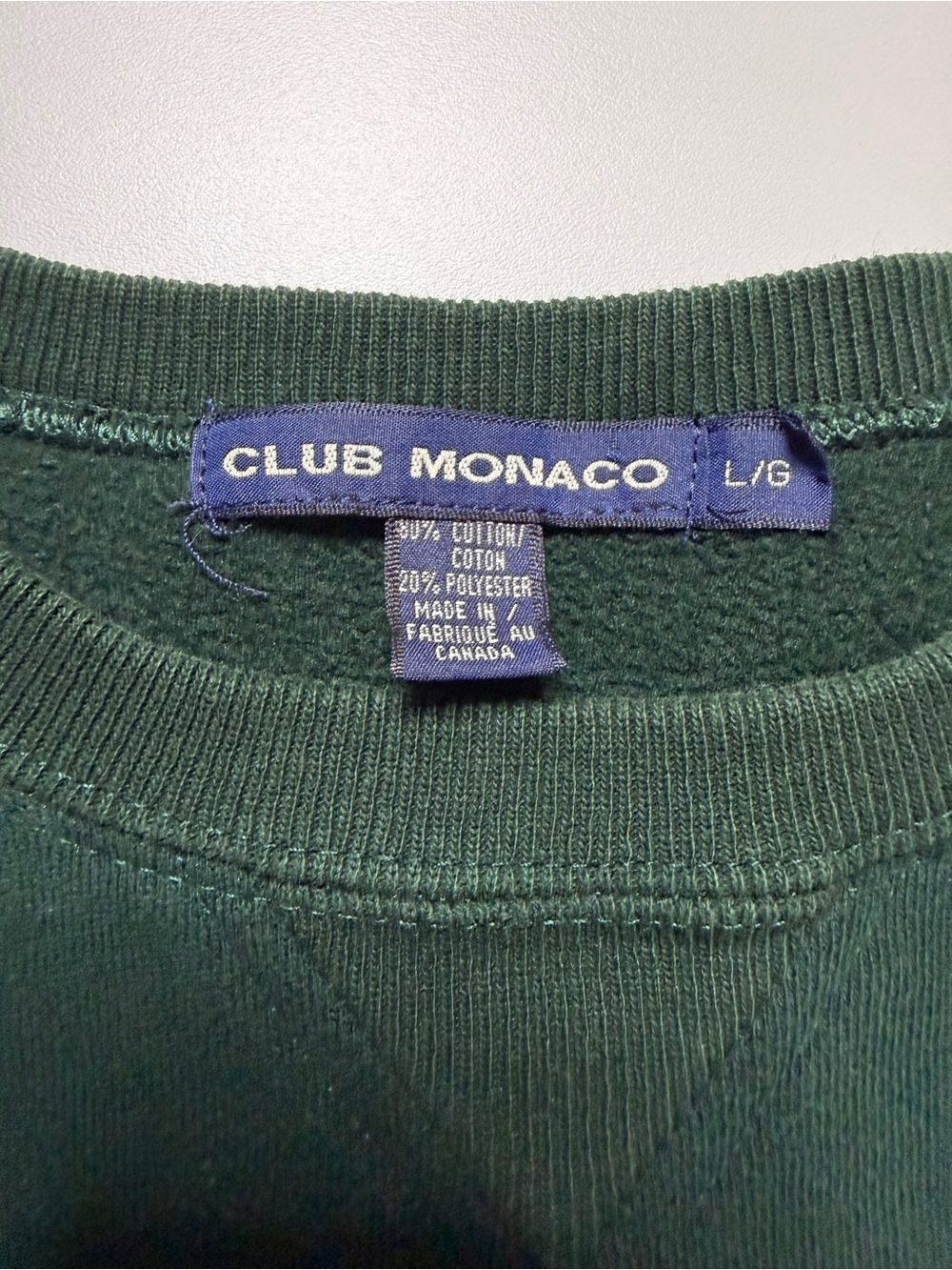 Vintage Club Monaco Word Crewneck Sweatshirt Mens Large Forest Green Boxy - Picture 5 of 6